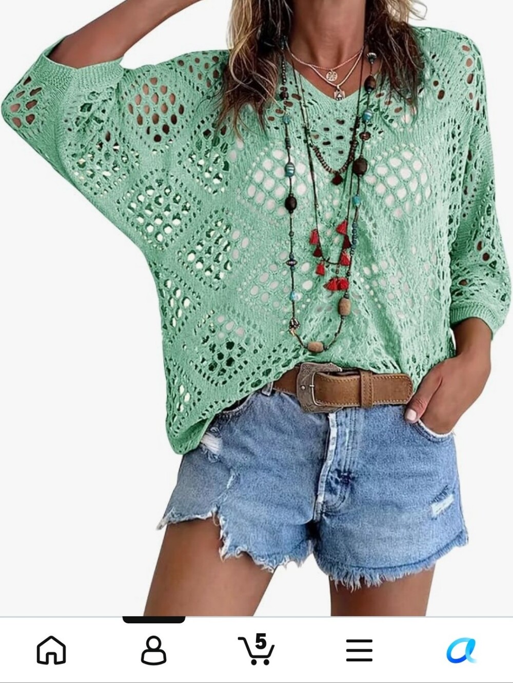 Light Mint Crochet Knit Short Sleeve Top